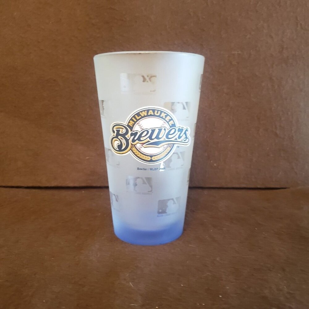 MLB Satin Frosted‎ 16oz Pint Glass Milwaukee Brewers Major League Baseball